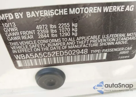 2014 BMW 528I из США, поврежденный, VIN WBA5A5C52ED502948